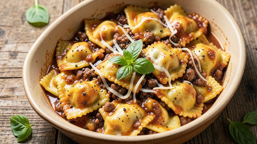 Baked Ravioli With Meat Sauce Recipe: Cheesy Bites Baked to Golden Bubbly Perfection