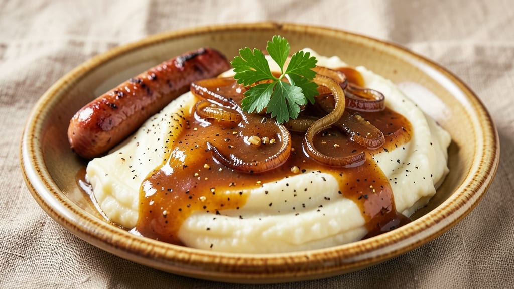 Bangers and Mash Sauce Recipe: Rich Onion Gravy With Crispy Bacon Bits